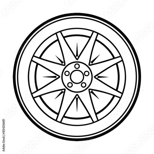 Set of wheel icons: compass, bicycle, car tire vector symbols for travel and navigation on a map