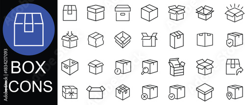 Boxes Icon Vector illustration. Boxes line vector. Box sign and symbol, Package, delivery boxes, open and closed Box. Vector illustration.