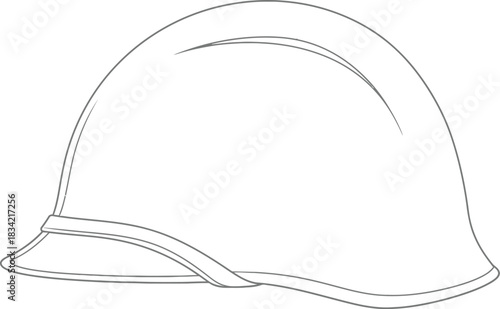 Simple line drawing of a white construction hard hat on a light background
