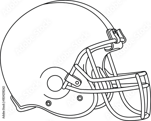 Detailed line art illustration of an american football helmet on white background