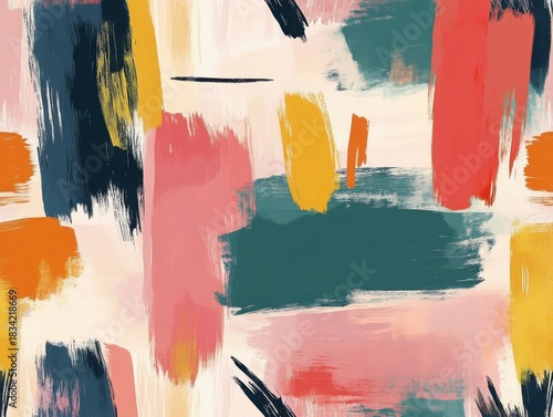 Colorful abstract pattern blurred lines gestural brushwork expressive paint marks