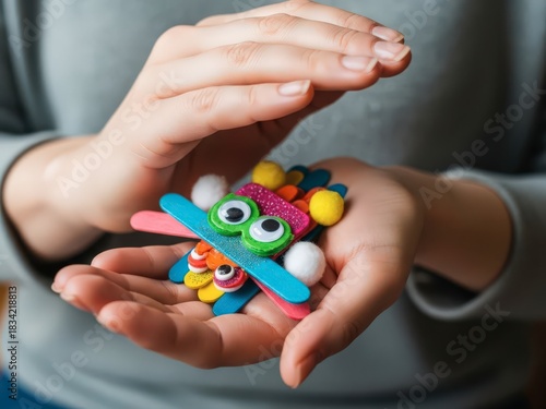 Wallpaper Mural Hands holding a colorful handmade craft creature with googly eyes. Torontodigital.ca