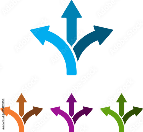 Three way arrow choices options icon flat vector illustration set