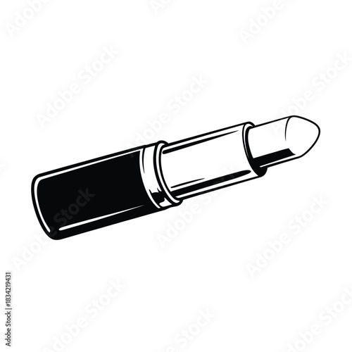 Classic black and white lipstick illustration on white background