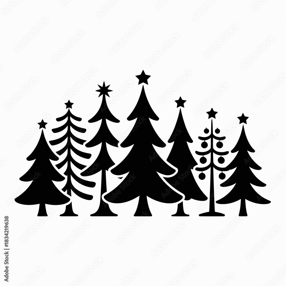 Fototapeta premium A symmetrical arrangement of stylized Christmas trees forms a silhouette