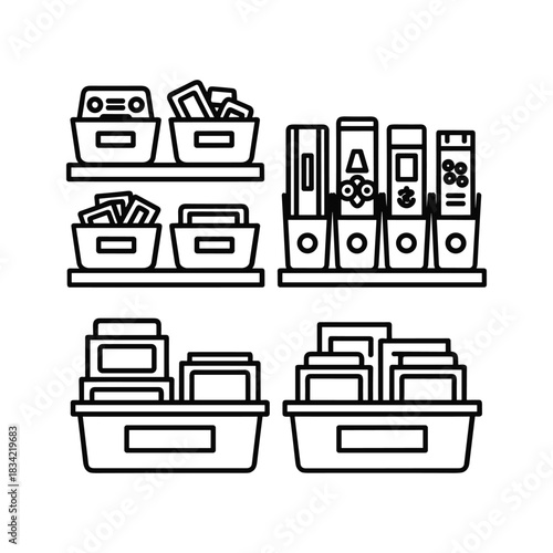Office Organization and Storage Solutions Line Icons