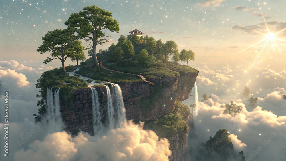 Naklejka premium Floating Island in the Clouds