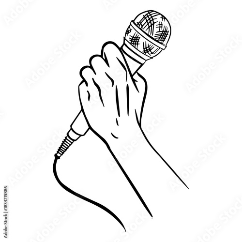 Hand holds microphone