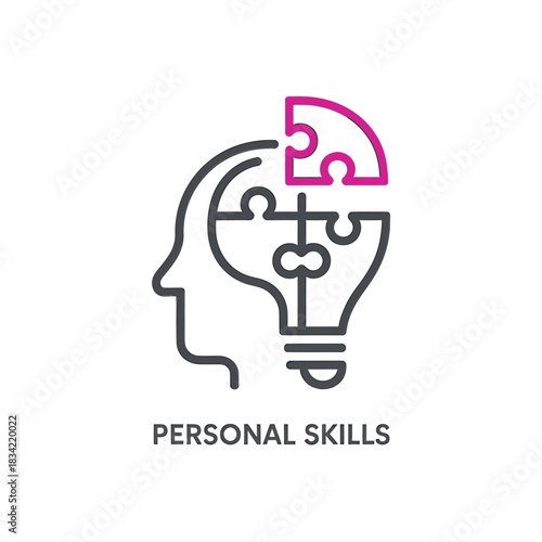 Human head silhouette with puzzle pieces forming a lightbulb idea