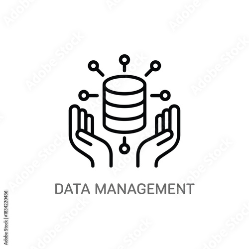 Hands holding a database icon representing data management