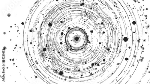 Concentric circles sketch hand drawn with scattered ink dots and grunge texture. Vector illustration
