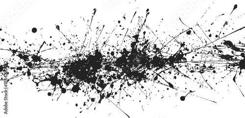 Black ink splatter sketch, hand drawn abstract paint drops and streaks. Vector illustration