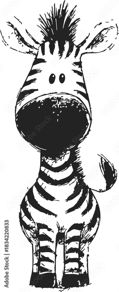 Fototapeta premium Zebra cartoon sketch hand drawn with big nose and playful expression. Vector illustration