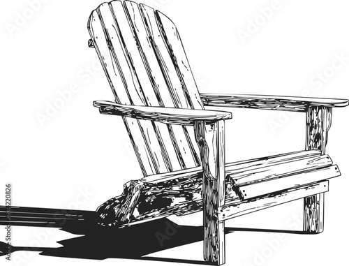 Adirondack chair sketch hand drawn rustic wooden outdoor seating. Vector illustration