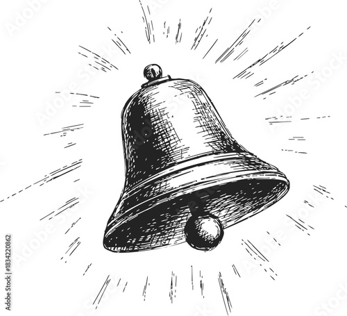Bell sketch hand drawn ringing with sound lines. Vector illustration