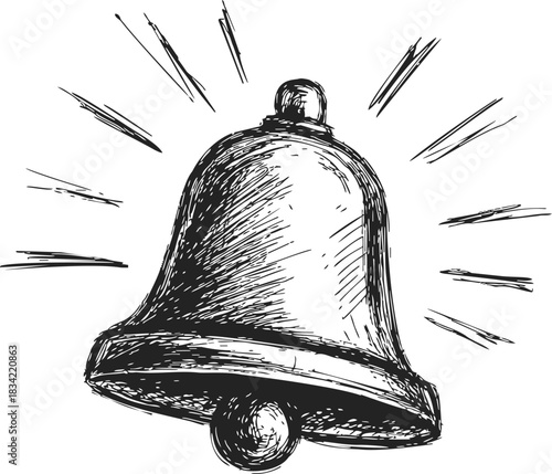 Bell sketch hand drawn ringing with sound lines. Vector illustration