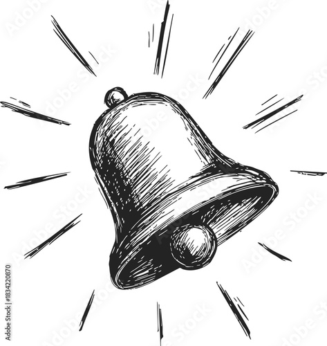 Bell sketch hand drawn ringing with sound lines. Vector illustration