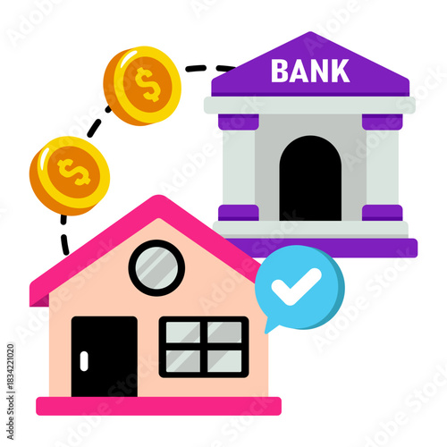 Conceptual flat design icon of bank home loan