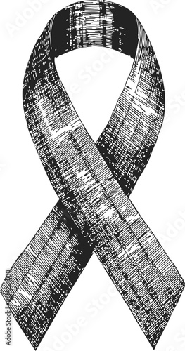 Awareness ribbon sketch, hand drawn style, detailed monochrome textured symbol. Vector illustration
