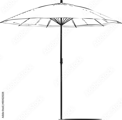 Parasol sketch hand drawn style large sunshade umbrella with long pole. Vector illustration