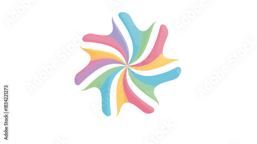 Vibrant abstract starburst with pastel color swirls creating a cheerful and dynamic visual, perfect for branding and design