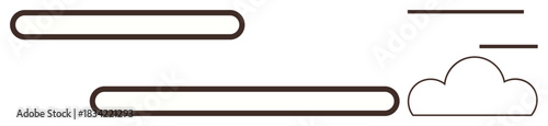 Horizontal lines of varying lengths adjacent to a simple outlined cloud. Ideal for weather, communication, technology, minimalism, networking, speed, simplicity themes. Abstract simple flat metaphor