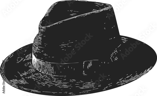 Fedora hat sketch hand drawn classic wide brim headwear. Vector illustration
