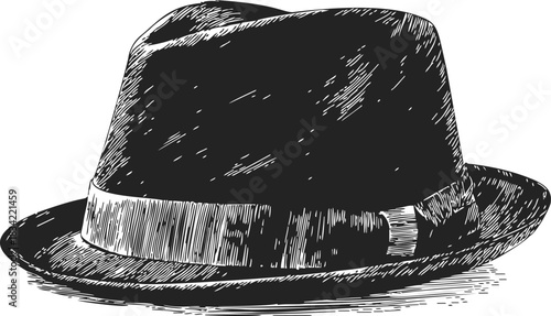 Fedora hat sketch hand drawn style with ribbon band detail. Vector illustration