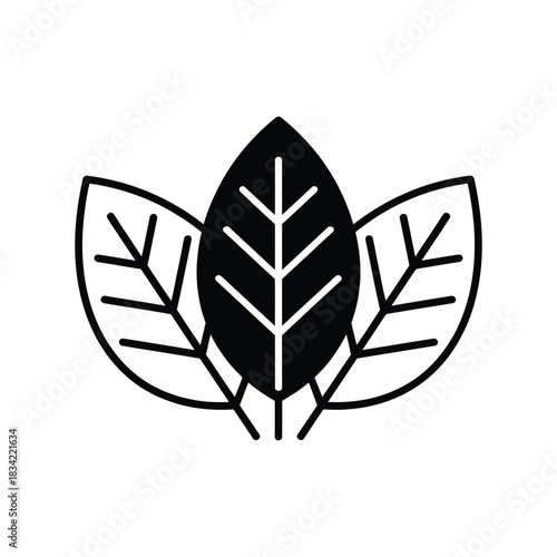 Stylized black and white icon of three leaves