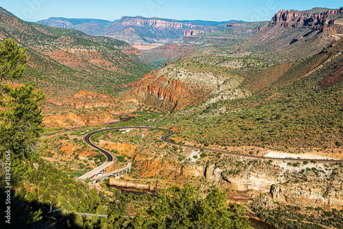 A beautiful,  colorful view of the Salt River Canyon from an overlook along Scenic Route 60 in eastern Arizona near Globe. USA
