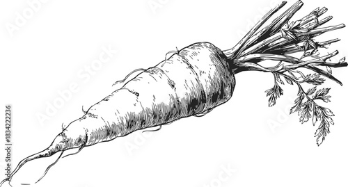 Parsnip sketch hand drawn root vegetable with leaves detailed botanical. Vector illustration
