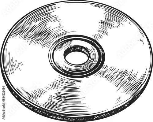 Compact disc sketch hand drawn style isolated on white background. Vector illustration