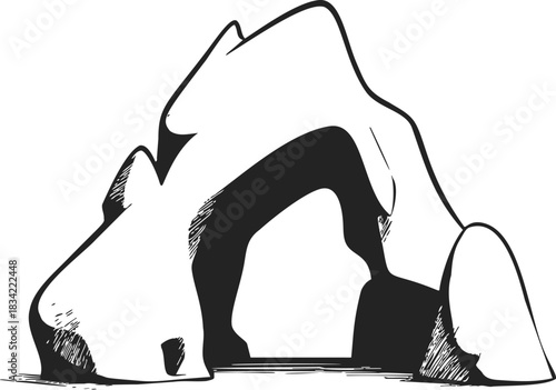 Rock formation sketch, hand drawn natural stone arch with rough texture. Vector illustration