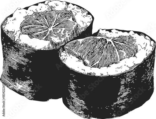 Citrus fruit halves sketch hand drawn detailed cross section. Vector illustration