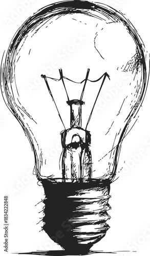 Light bulb sketch hand drawn style with detailed filament and base. Vector illustration