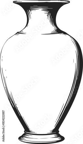Vase sketch hand drawn classic pottery with elegant curved shape. Vector illustration