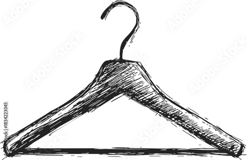 Clothes hanger sketch hand drawn style isolated on white background. Vector illustration