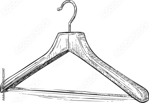 Wooden hanger sketch hand drawn style with detailed textured lines. Vector illustration