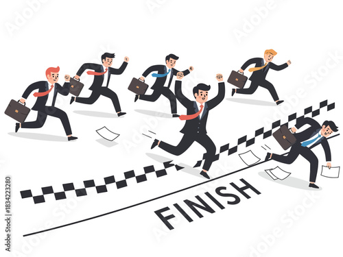 Businessmen running race competition to finish line concept