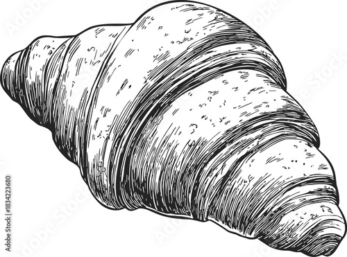 Croissant sketch hand drawn detailed bakery pastry with textured lines. Vector illustration
