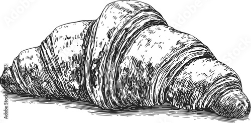 Croissant sketch hand drawn detailed pastry with flaky layers. Vector illustration