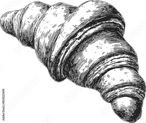 Croissant sketch hand drawn detailed pastry with textured lines. Vector illustration