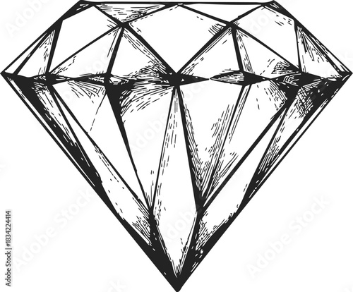 Diamond sketch hand drawn vector, detailed gemstone with facets. Vector illustration