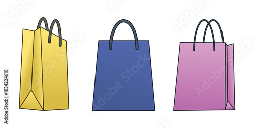 Colorful Shopping Bag Vector Set – Simple Retail Paper Bag Bundle for Store, Market, and E-Commerce