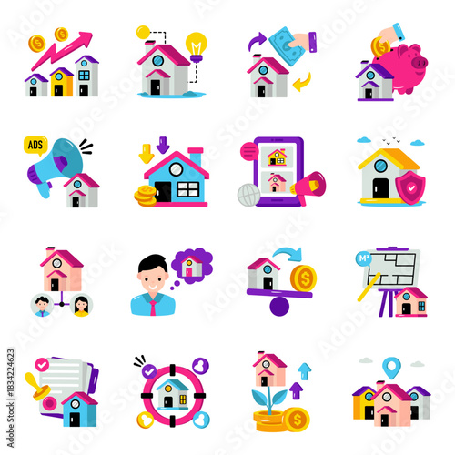 Set of Estate and Document Flat Icons