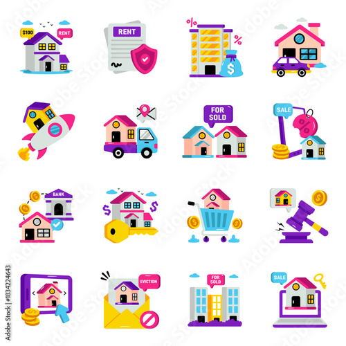 Set of Real Estate and Property Flat Icons