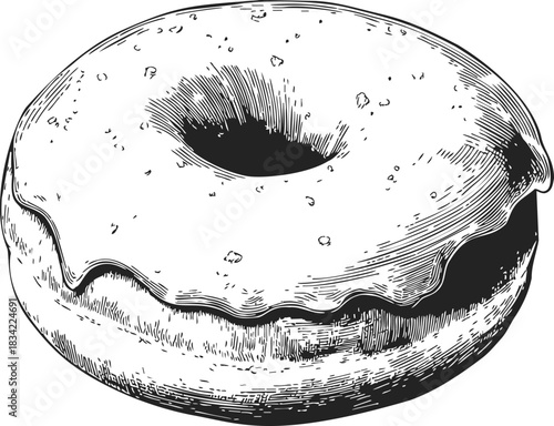 Donut sketch hand drawn with icing and crumbs detail. Vector illustration