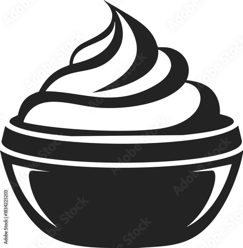 Whipped cream bowl sketch, hand drawn swirl in dish. Vector illustration