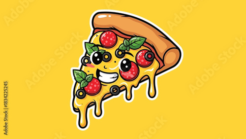 Pepperoni Pizza Slice Illustration – Cheesy Italian Fast Food Cartoon Vector Icon