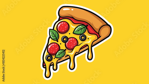 Pepperoni Pizza Slice Illustration – Cheesy Italian Fast Food Cartoon Vector Icon